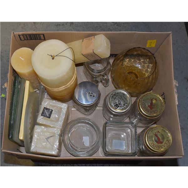 BOX LOT OF CANDLES WITH DISPLAY TRAYS