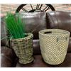 PAIR OF WICKER STYLE PLANTERS + ARTIFICIAL PLANT