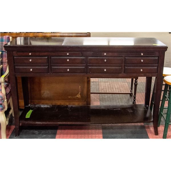 DARK WOOD SIDEBOARD APPROX 60  X 18  X 38  TALL