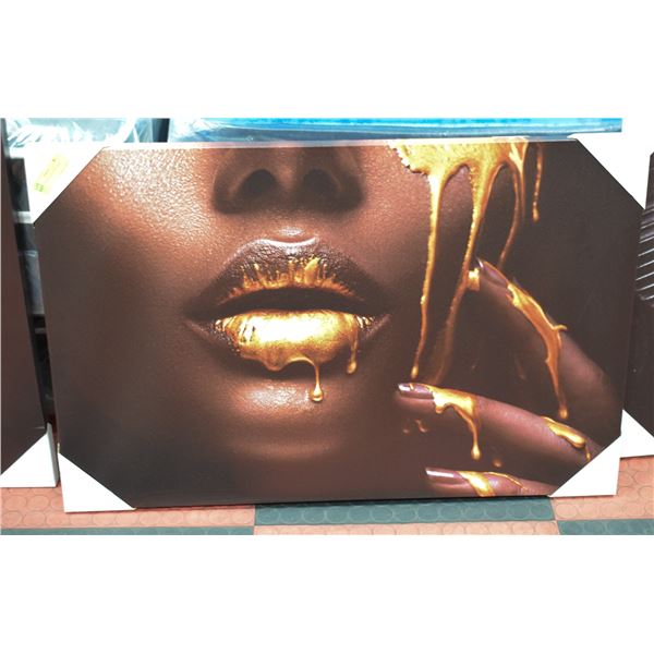 GOLD LIPS CANVAS ART PICTURE APPROX 24  X 35.5 