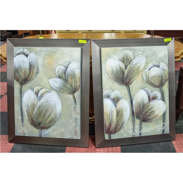 PAIR OF FRAMED TULIP CANVAS PAINTINGS - DECORATIVE