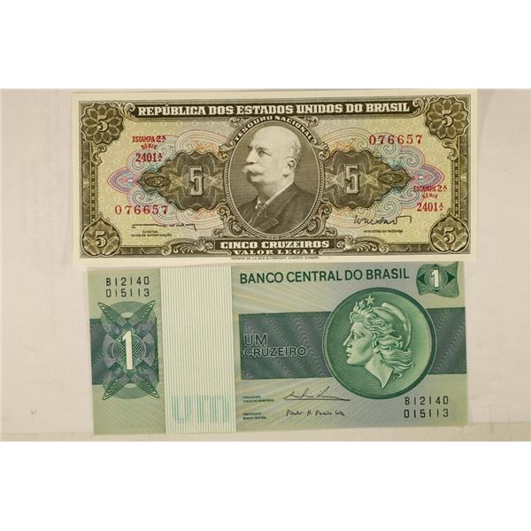 2 PIECES OF CRISP UNC BRAZIL CURRENCY