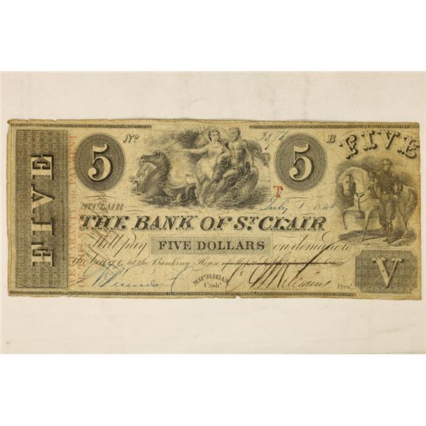 1840 BANK OF ST. CLAIR $5 OBSOLETE BANK NOTE