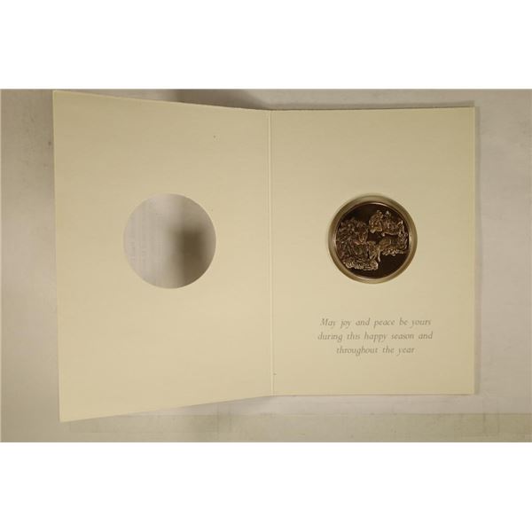 HOLIDAY CARD WITH BRONZE 1981 CHRISTMAS MEDAL