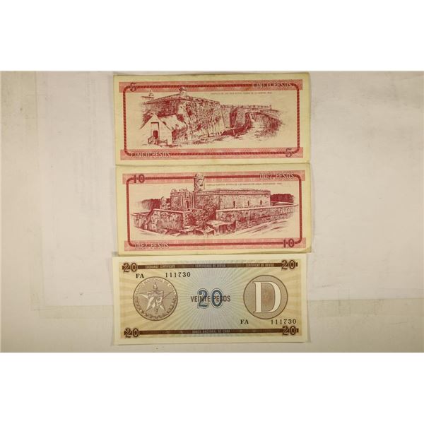 CUBA 5,10 & 20 PESOS FOREIGN EXCHANGE CERTIFICATES