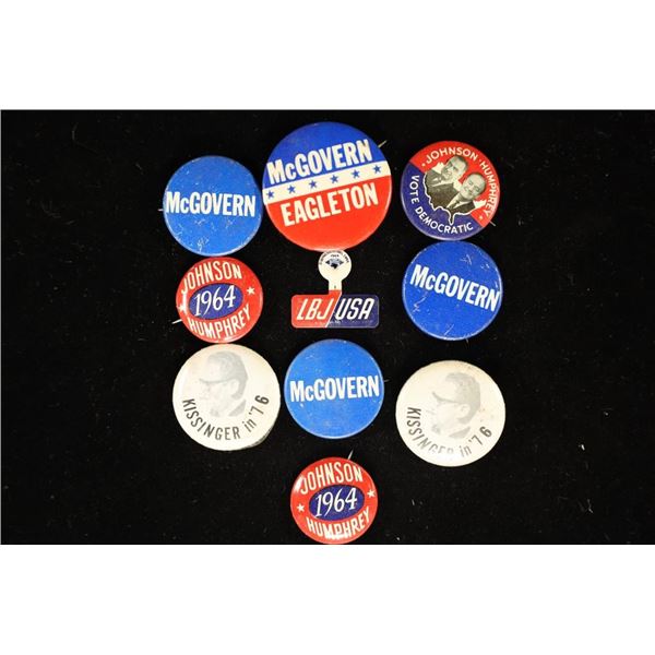 10 ASSORTED VINTAGE POLITICAL BUTTONS / PIN BACKS