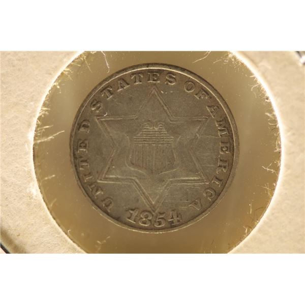 1854 THREE CENT PIECE (SILVER) VERY FINE+