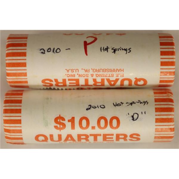 2-$10 ROLLS OF 2010-P & D HOT SPRINGS QUARTERS BU