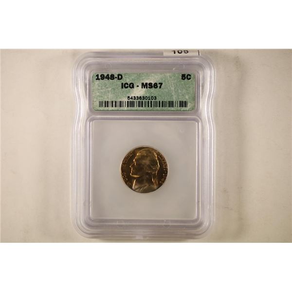 1948-D JEFFERSON NICKEL ICG MS67 NICE GOLDEN