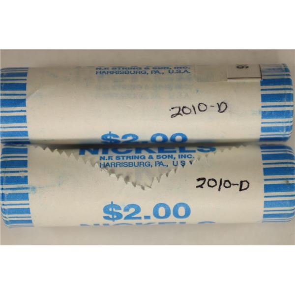 2-$2 ROLLS OF 2010-D JEFFERSON NICKELS BU