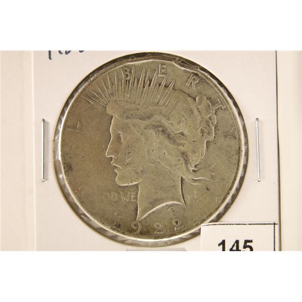 1922-S PEACE SILVER DOLLAR WITH RIM BUMP