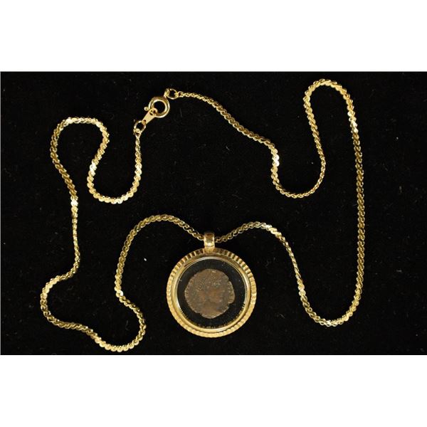 250-390 A.D. ANCIENT COIN IN GOLD FILLED NECKLACE