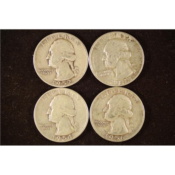 1952, 1953, 1954 & 1956 WASHINGTON SILVER QUARTERS