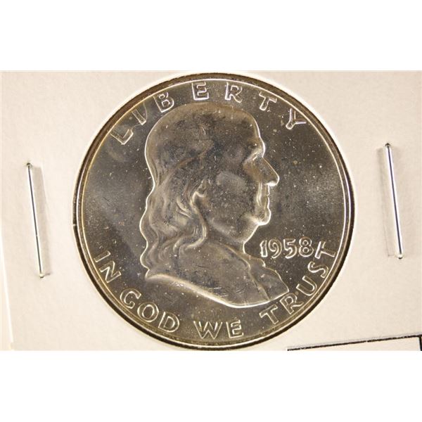 1958-D SILVER FRANKLIN HALF DOLLAR BRILLIANT UNC