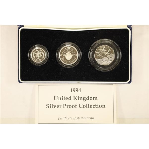 1994 UNITED KINGDOM 3 COIN SILVER PROOF COLLECTION