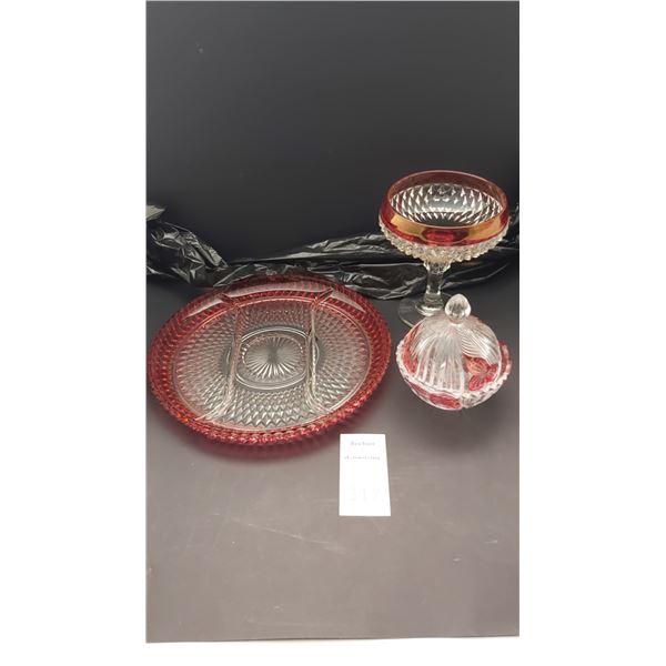 Asortment of Red Trimmed Cut Glass Cat A