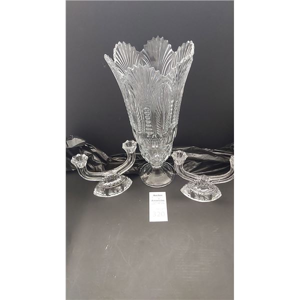 16" Crystal Vase and Candle holders Cat A