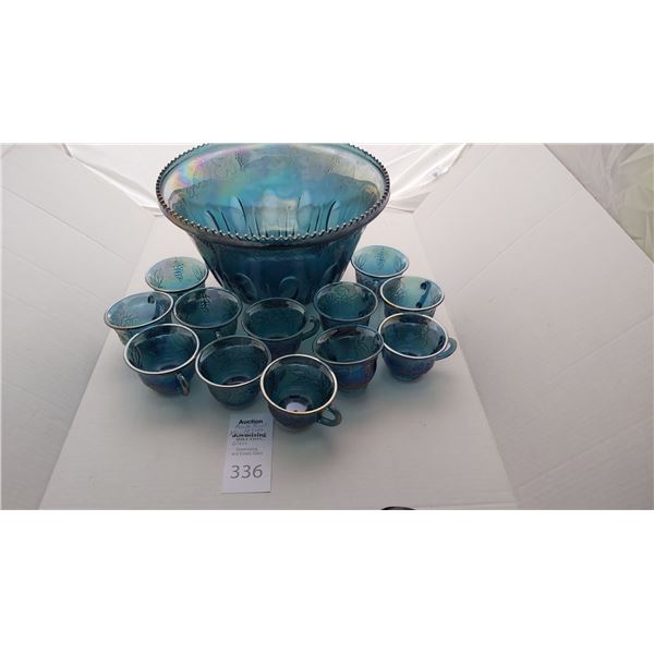 Carnival Glass Blue Punch Bowl Set Cat A