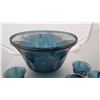 Image 3 : Carnival Glass Blue Punch Bowl Set Cat A