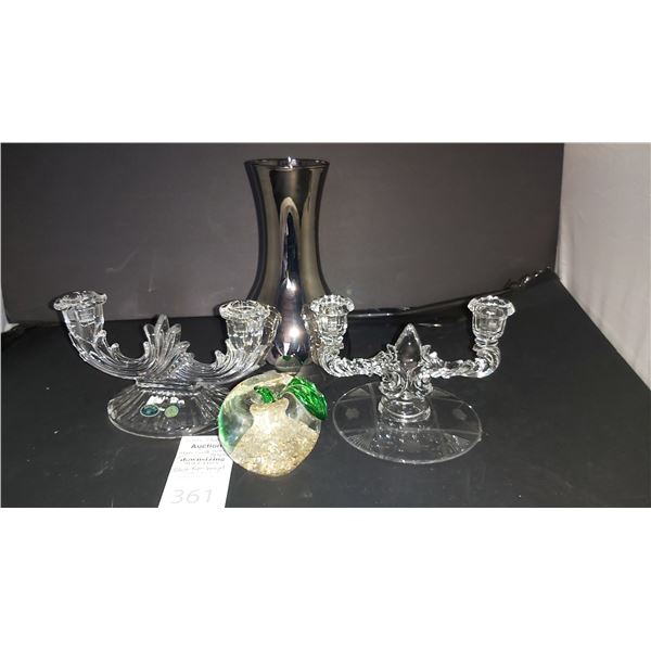 Silver vase and crystal candle holders Cat A