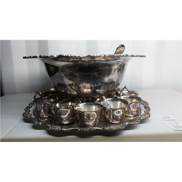 Silver Plated Punch Bowl Set & Tray Cat A