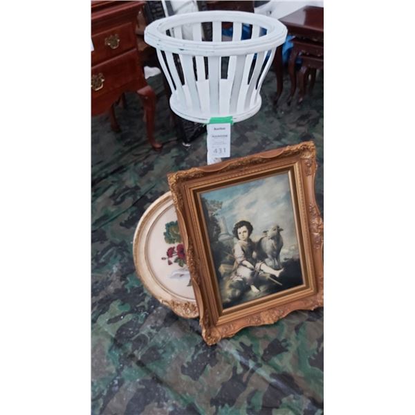 Plant Stand & Framed Art Cat B