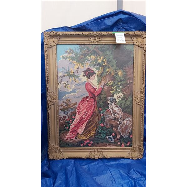 Framed needlepoint Cat B