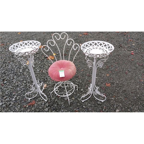 Wroght Iron Chair and Metal Plant stands Cat B