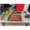 Image 2 : (SS) Colored Glass, Platters, Ashtrays, Kitchen Ware, Utensils, & Clock