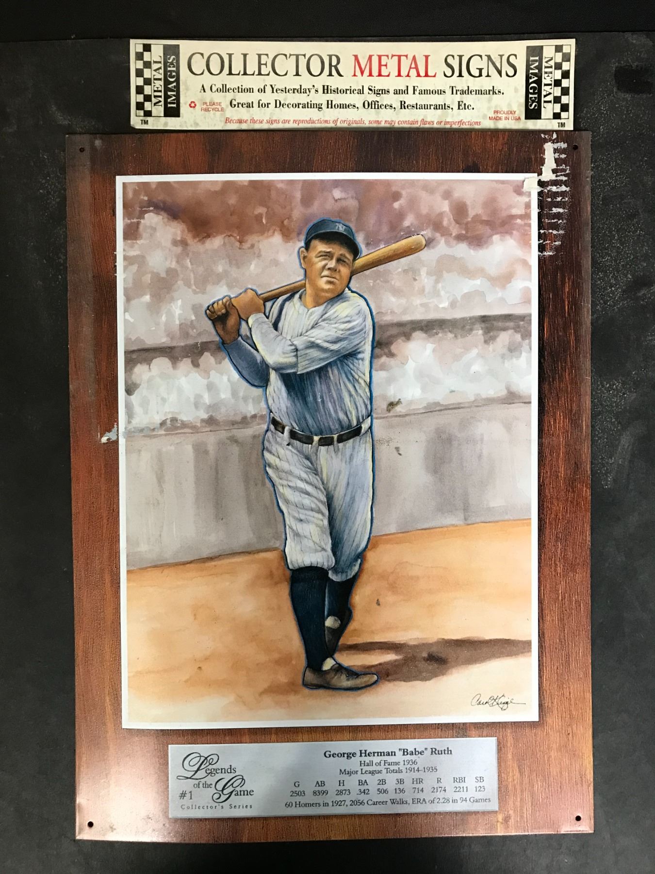 BABE RUTH COLLECTIBLE TIN SIGN