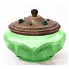 Image 1 : Jeweled Green Depression Glass Powder Jar #2250105