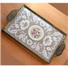 Image 1 : Embroidered Petit Point Lace Brass Dresser Tray#2250193