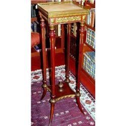 Pair French table stand bronze wood marble top #2276542