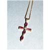 Image 1 : 14K gold diamond & pink spinel cross & chain #2298162