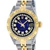 Image 1 : Rolex Ladies 2 Tone Blue Vignette Diamond Lugs Pyramid 26MM Datejust Wriswatch
