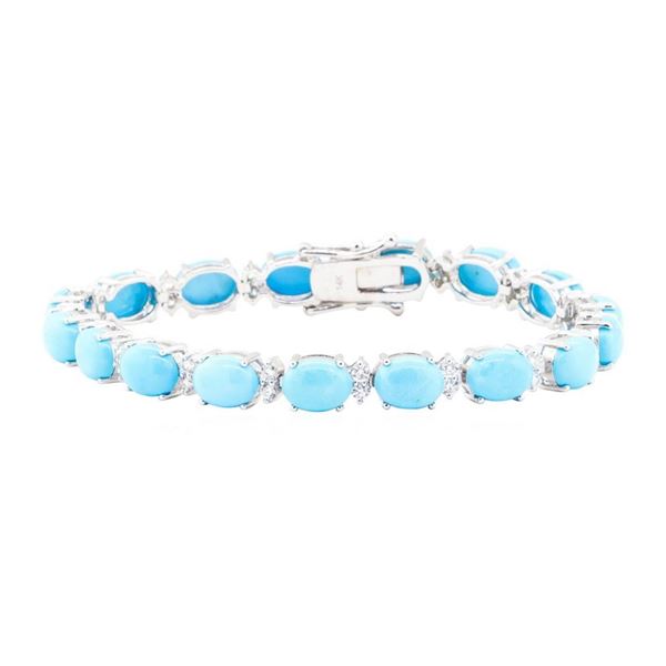 20.80 ctw Turquoise And Diamond Bracelet - 14KT White Gold