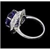 Image 3 : 14.11 ctw Round Brilliant Tanzanite And Baguette Cut (Tapered) Diamond Ring - 18