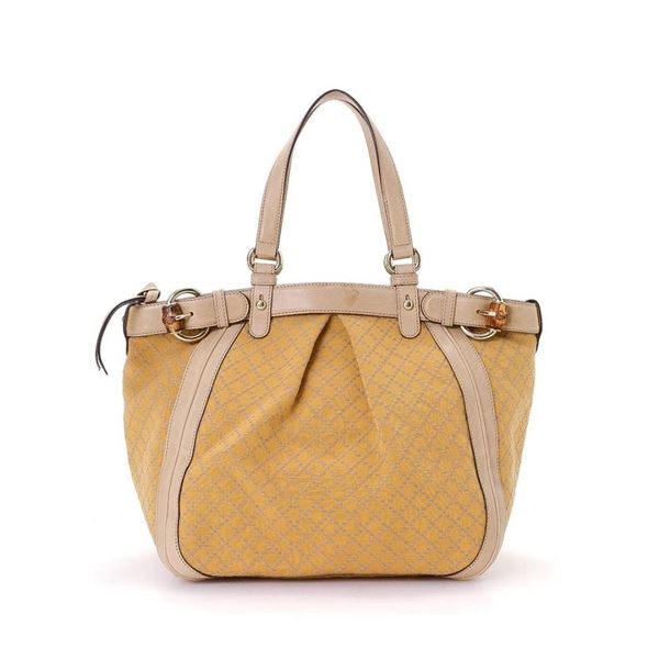 Gucci Yellow Canvas Diamante Tote Bag