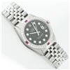 Image 3 : Rolex Mens Stainless Steel Black Diamond & Ruby 36MM Datejust Wristwatch Oyster