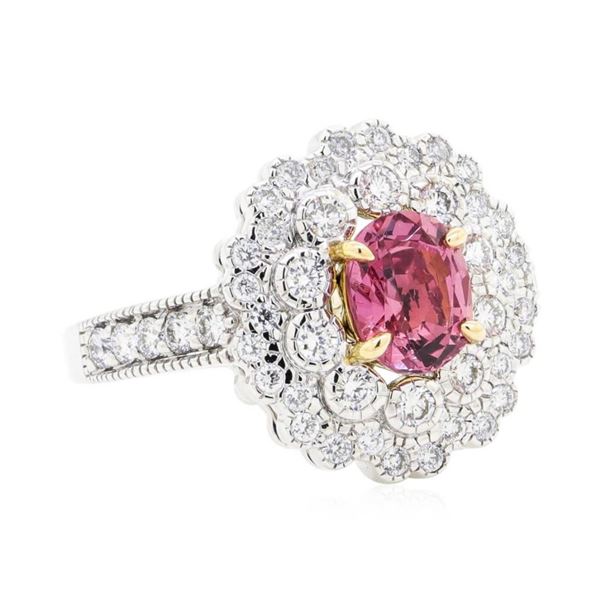 1.85 ctw Oval Mixed Pink Sapphire And Round Brilliant Cut Diamond Ring - 18KT Wh