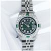 Image 3 : Rolex Ladies Stainless Steel Green Emerald & Diamond Datejust Wristwatch 26MM Wi