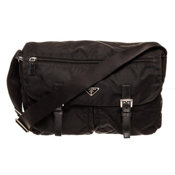 Prada Black Leather Vela Messenger Bag