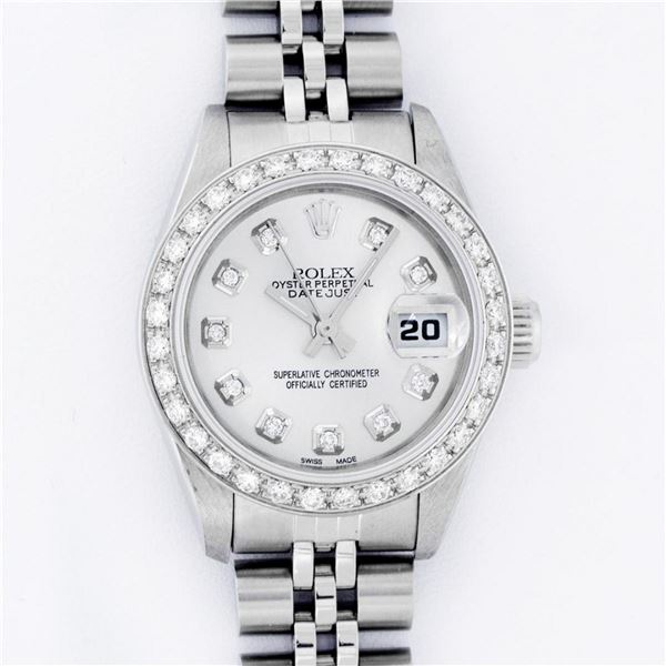 Rolex Ladies Stainless Steel Silver Diamond 26MM Oyster Perpetual Datejust