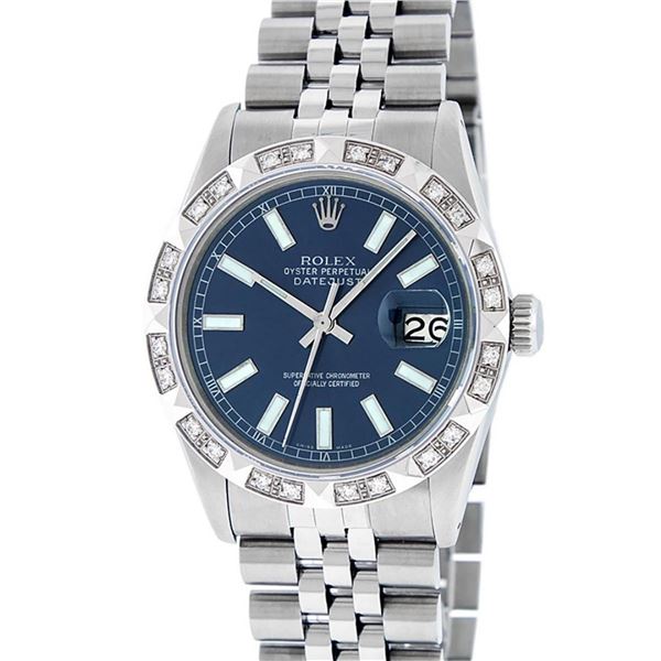 Rolex Stainless Steel 36MM Blue Index Diamond Oyster Perpetual Datejust Wristwat