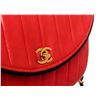 Image 2 : Chanel Red Lambskin Leather Stripe Round Flap Bag