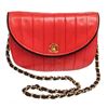 Image 9 : Chanel Red Lambskin Leather Stripe Round Flap Bag