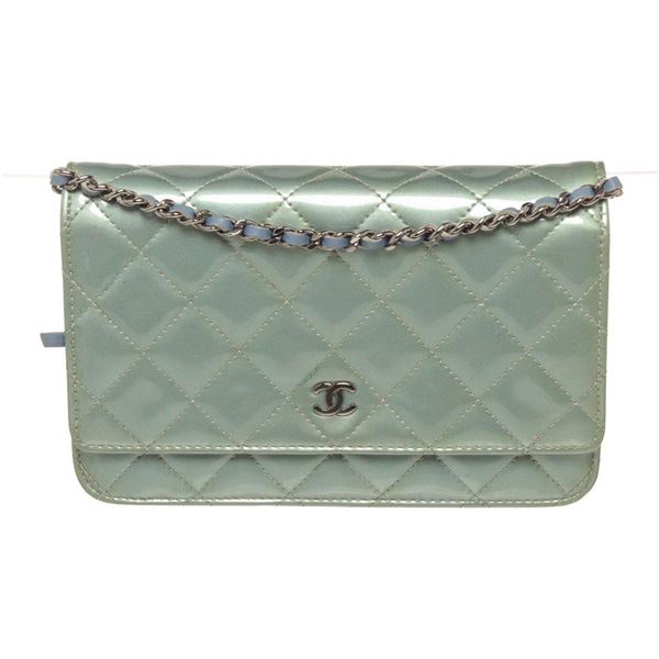 Chanel Light Blue Patent Leather Woc Chain Bag