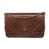 Image 1 : Chanel Brown Leather Chevron Sinlge Flap Shoulder Bag