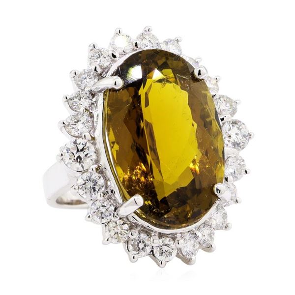 25.30 ctw Oval Mixed Golden Tourmaline And Round Brilliant Cut Diamond Ring - 14