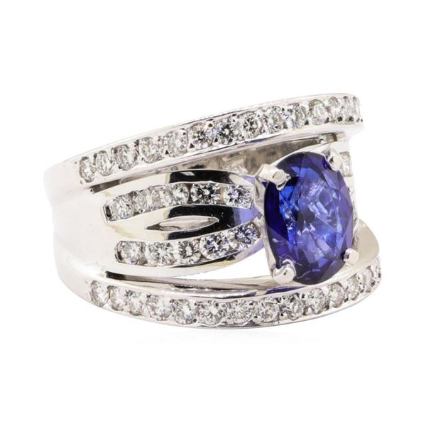 3.61 ctw Blue Sapphire And Diamond Ring - 18KT White Gold